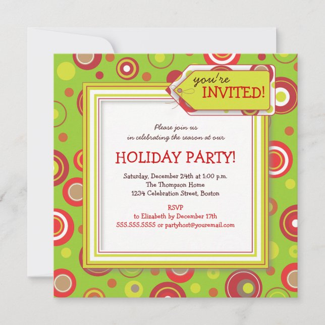 Holiday Retro Red & Green Polka Dot Party Invitation (Front)