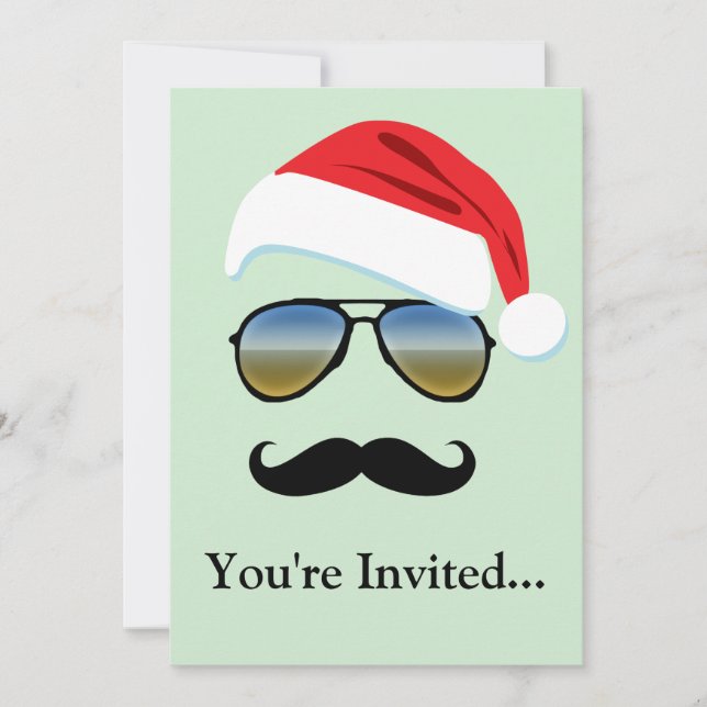 Holiday Retro Sunglasses w/ Moustache Invitation (Front)