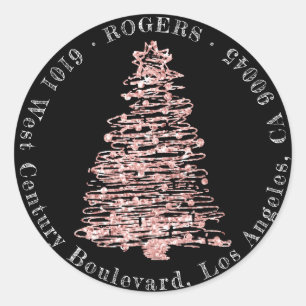 Holiday Return Address Black RSVP Christmas Tree Classic Round Sticker