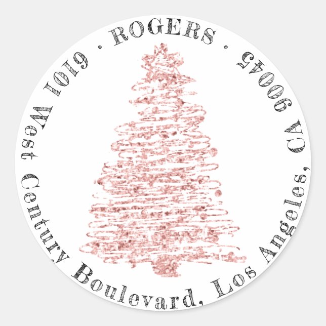 Holiday Return Address Classic RSVP Christmas Tree Round Sticker (Front)