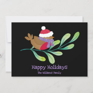 Holiday Robin On a Branch Flat Holiday Card