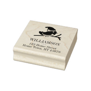Holiday Robin Square Return Address Rubber Stamp