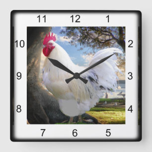 Holiday Rooster Square Wall Clock