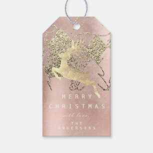 Holiday Rose Gold Christmas Metal Reindeer Tree Gift Tags