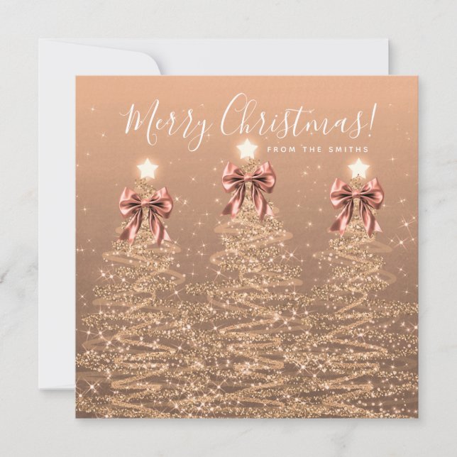 Holiday Rose Gold Christmas Trees Greeting  (Front)