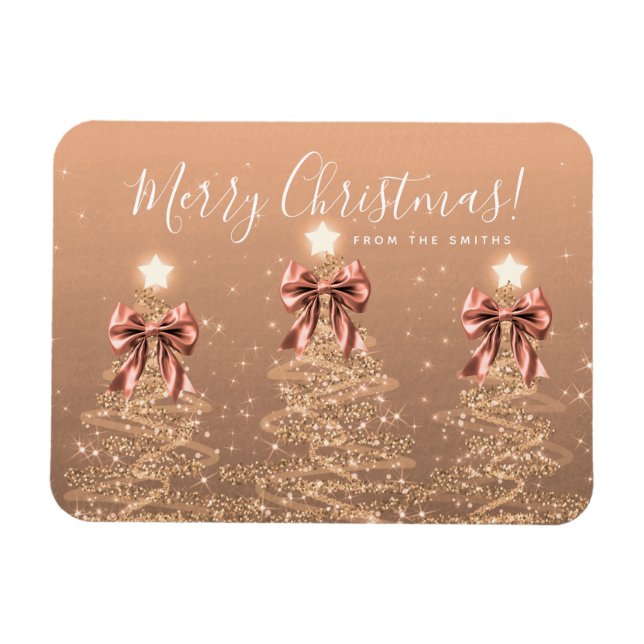 Holiday Rose Gold Christmas Trees Greeting  Magnet (Horizontal)
