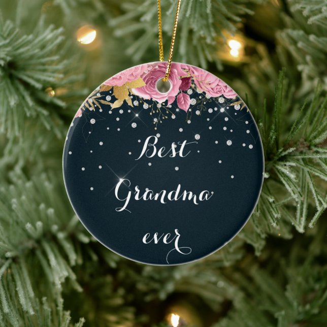 holiday roses diamond photo best grandma ceramic ornament (Tree)
