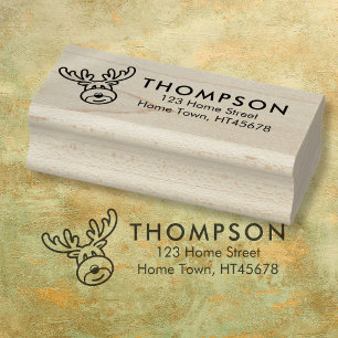 Holiday Rudolph Return Address Rubber Stamp