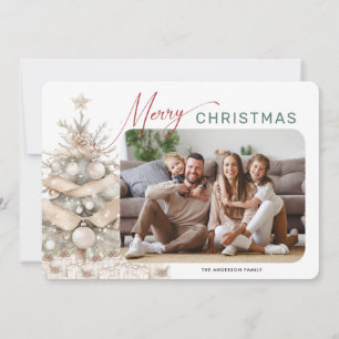 Holiday Rustic Evergreen Message Photo Christmas Card