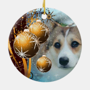 Holiday Sable Corgi Ceramic Tree Decoration