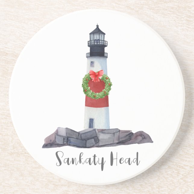 Holiday Sankaty Head LIghthouse Sandstone Coaster (Front)