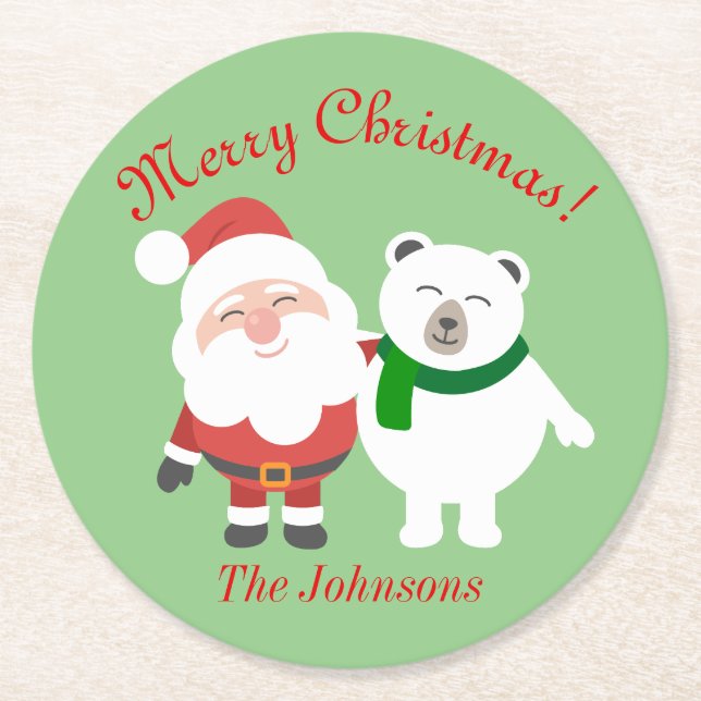 Holiday Santa and Bear Christmas Party Coasters (Front)