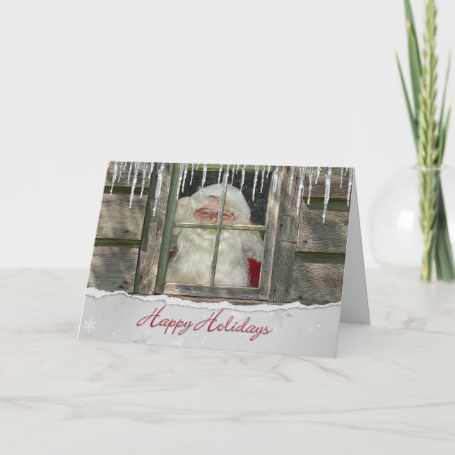 Holiday Santa Claus in cabin window Card (Front)