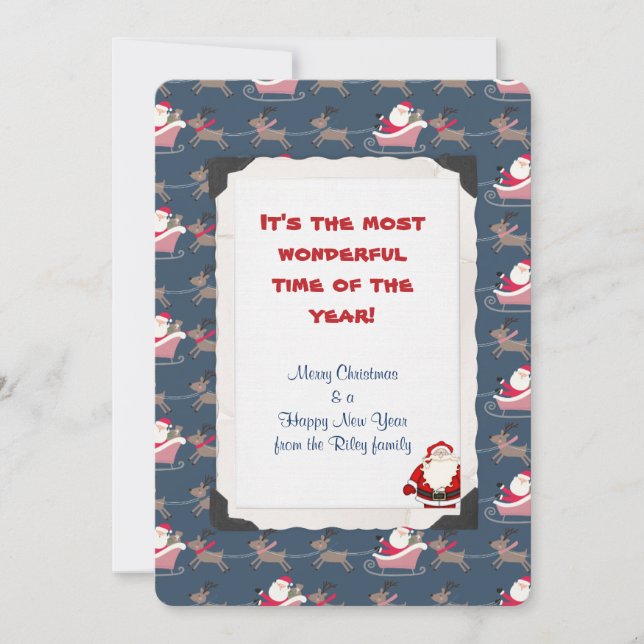 Holiday Santa Claus with reindeer and sleigh Card (Front)