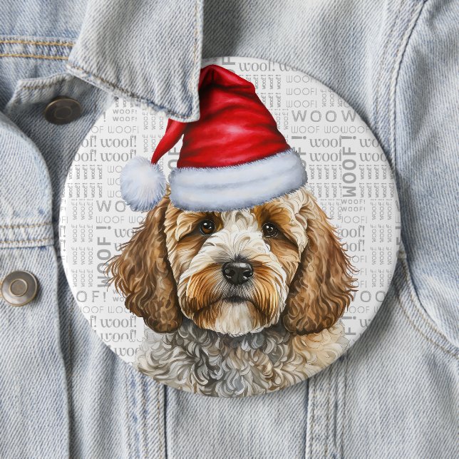 Holiday Santa Dog Christmas Cockapoo 6 Cm Round Badge (In Situ)