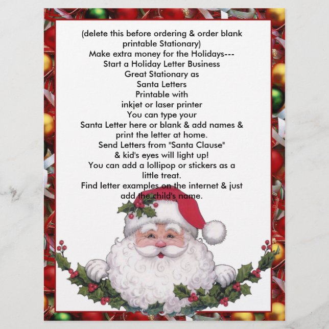 Holiday Santa Letterhead Letter Christmas Business (Front)