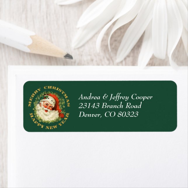 Holiday Santa Pine Wreath Return Address Label (Insitu)