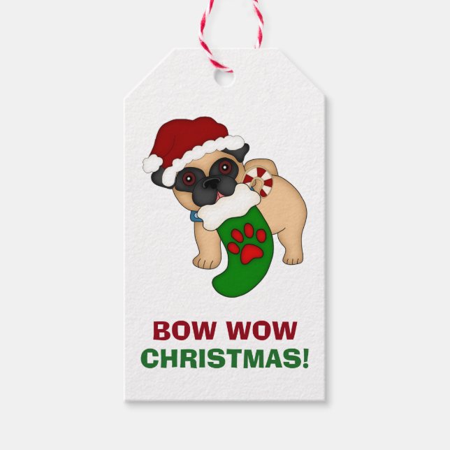 Holiday Santa Pug Gift Tags (Front)