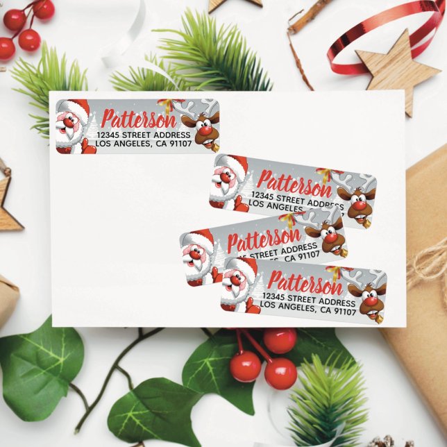 Holiday Santa & Reindeer Personalised Return Label Return Address Label (Creator Uploaded)