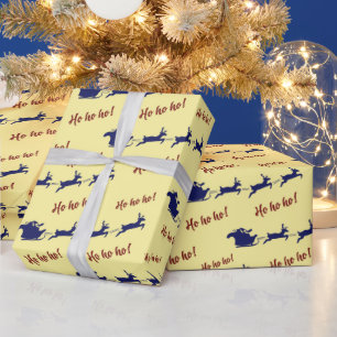 Holiday Santa Sleigh Reindeers Yellow Seamless Wrapping Paper