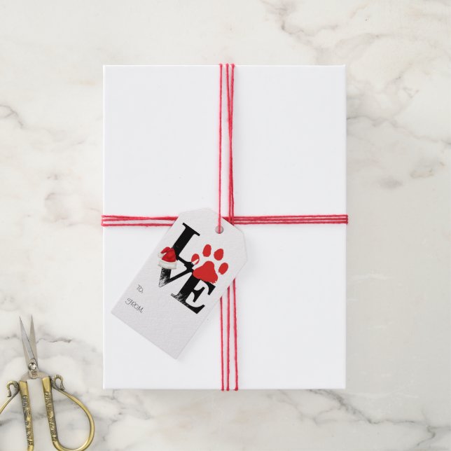 Holiday Santapaws -Paw Print in Christmas LOVE Gift Tags (With Twine)