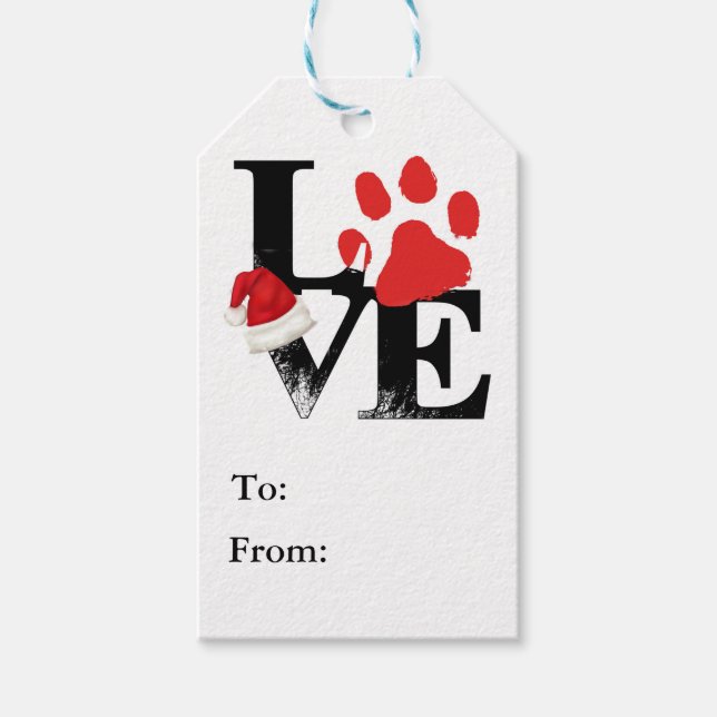 Holiday Santapaws -Paw Print in Christmas LOVE Gift Tags (Front)
