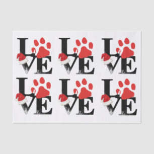 Holiday Santapaws -Paw Print in Christmas LOVE Tissue Paper