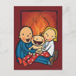 Holiday Scene: Family in Front of the Fireplace