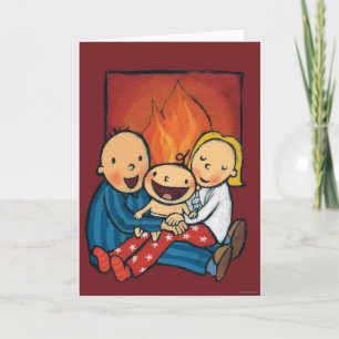Holiday Scene: Family in Front of the Fireplace Card