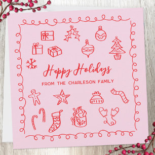 Holiday Scribble Doodle Red and Pink Card
