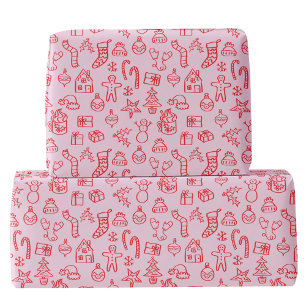 Holiday Scribble Doodle Red and Pink Wrapping Paper