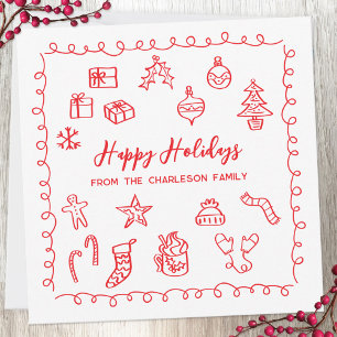 Holiday Scribble Doodle Red and White Card