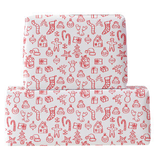 Holiday Scribble Doodle Red and White Wrapping Paper