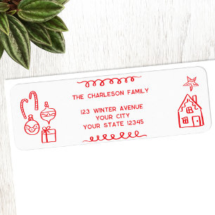 Holiday Scribble Doodle Red White Return Address Label