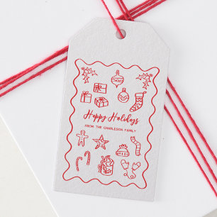 Holiday Scribble Illustration Doodle Red and White Gift Tags