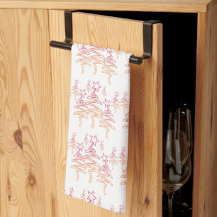Holiday Scribble Tree + Star Repeat White Tea Towel