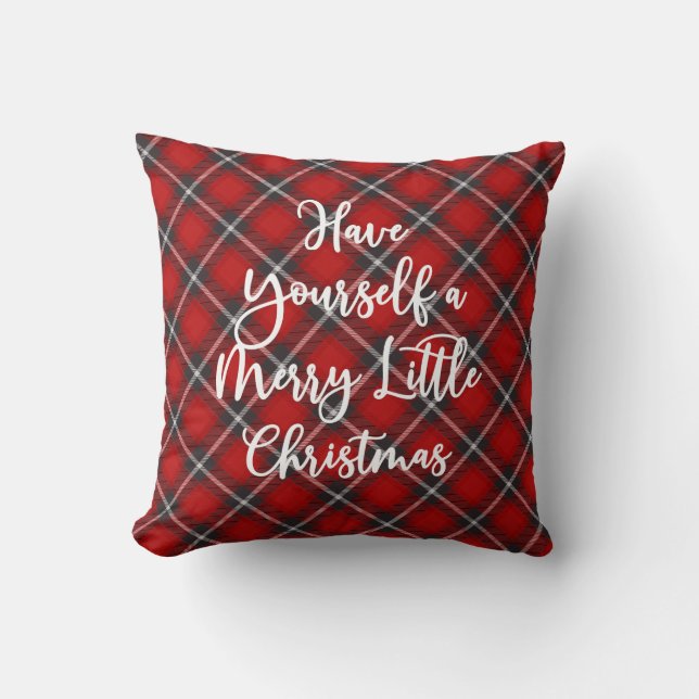 Holiday Script Black Merry Christmas Plaid Cushion (Front)