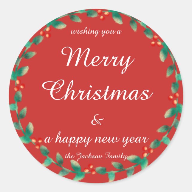 Holiday  Script Bright Christmas trendy christmas Classic Round Sticker (Front)