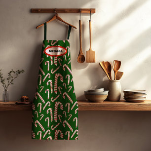 Holiday Season Artistic Candy Cane-Green Apron