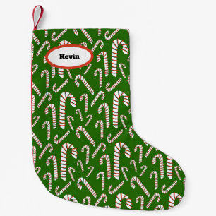 Holiday Season Artistic Candy Cane-Green Small Christmas Stocking