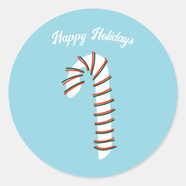 Holiday Season Artistic Candy Cane Greeting Classic Round Sticker (Front)