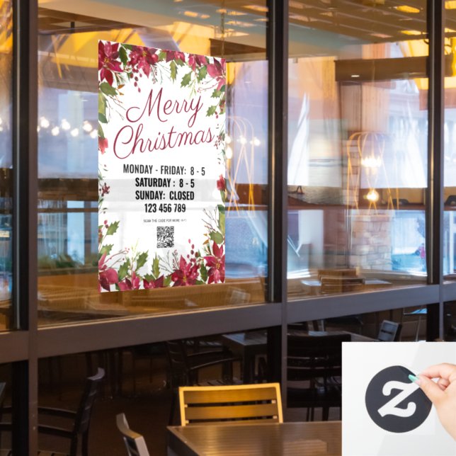 Holiday season shop sign with QR code. (Restaurant Window)
