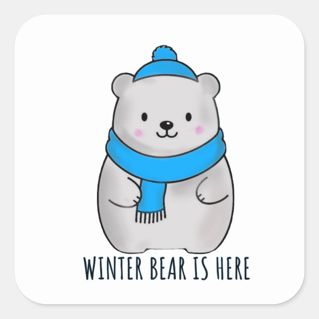 Holiday Season Winter Bear  Square Sticker (Front)