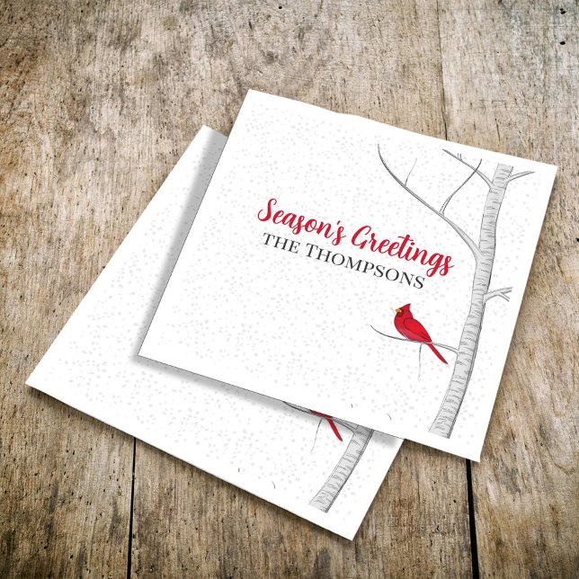 Holiday Season's Greeting Red Cardinal Birch Tree Napkin (Holiday red cardinal and birch tree holiday party paper napkin. )