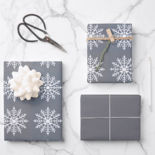 Holiday Secular Snowflake on Grey Coordinating Wrapping Paper Sheet