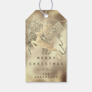 Holiday Sepia Gold Christmas Metal Reindeer Glass Gift Tags