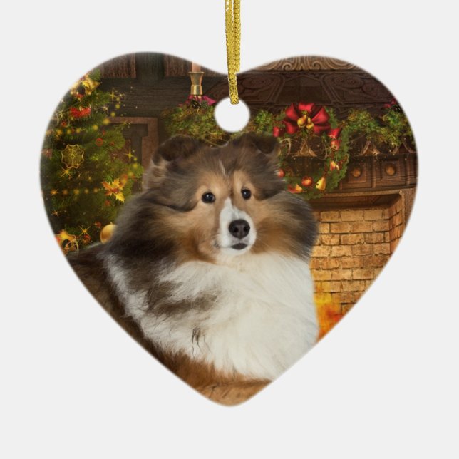 Holiday Sheltie Ceramic Ornament (Front)