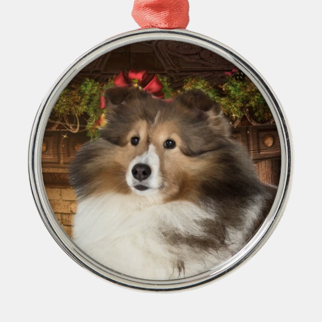Holiday Sheltie Metal Ornament (Front)