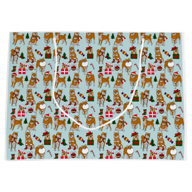 Holiday Shiba Inu Large Gift Bag (Front)