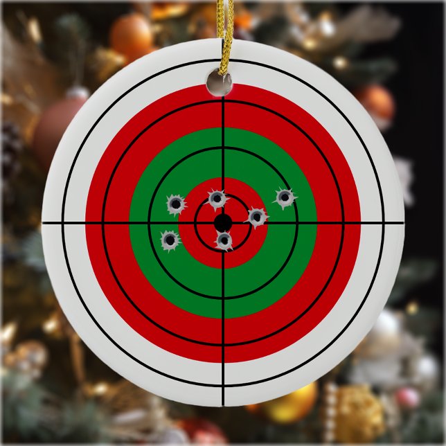 Holiday Shooting Target Gun Shooter Christmas Ceramic Ornament (Creator Uploaded)